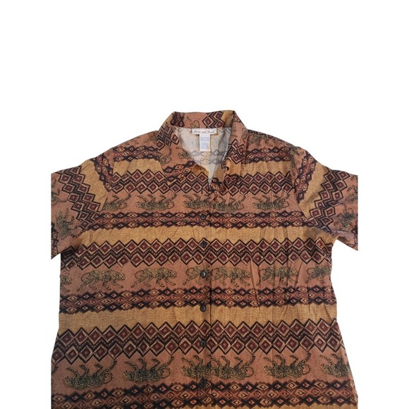 Anna and Frank Women Shirt Leopard Print Button Up Collared 100% Silk Blouse Top - Picture 2 of 10